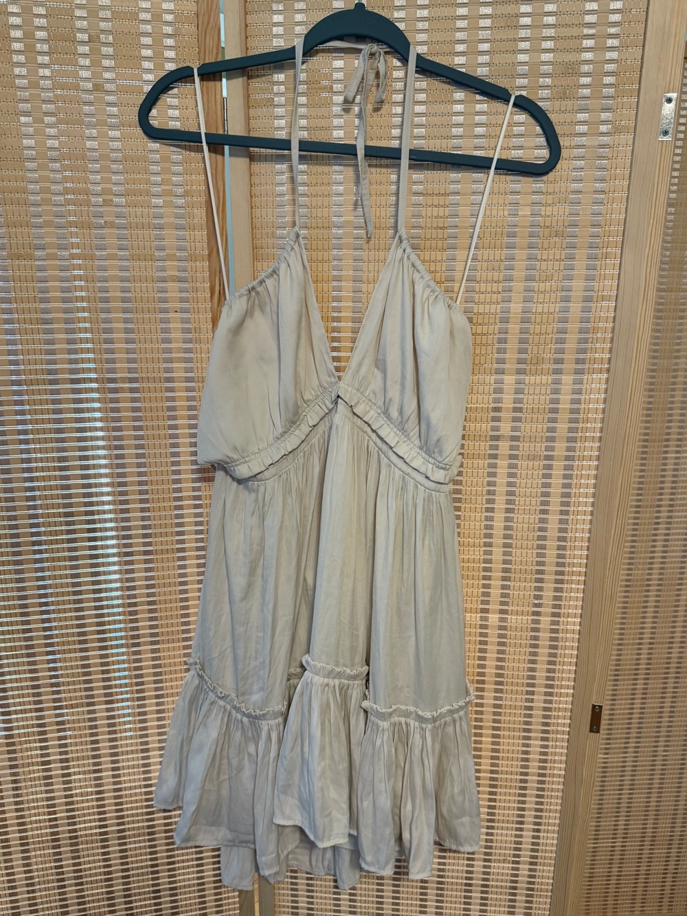 Light Cream Summer Midi Dress with Spaghetti Straps